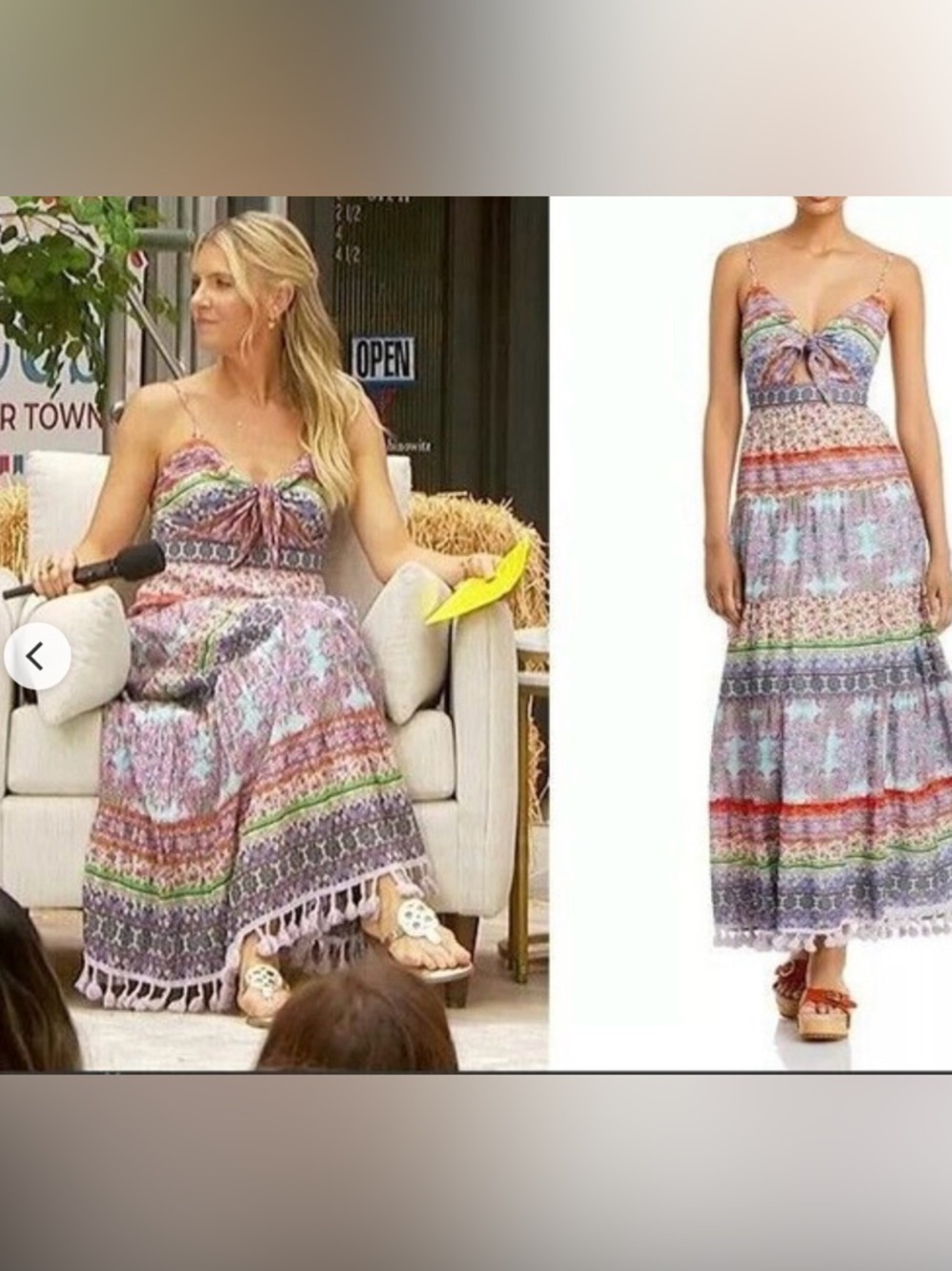 Alice + Olivia Multi-Color Tie-Front Spaghetti-Strap Maxi Dress